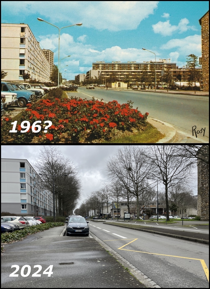 Ne cherchez pas, la Maison de quartier n'est pas encore construite au début des années 60. (photo du haut : carte postale)